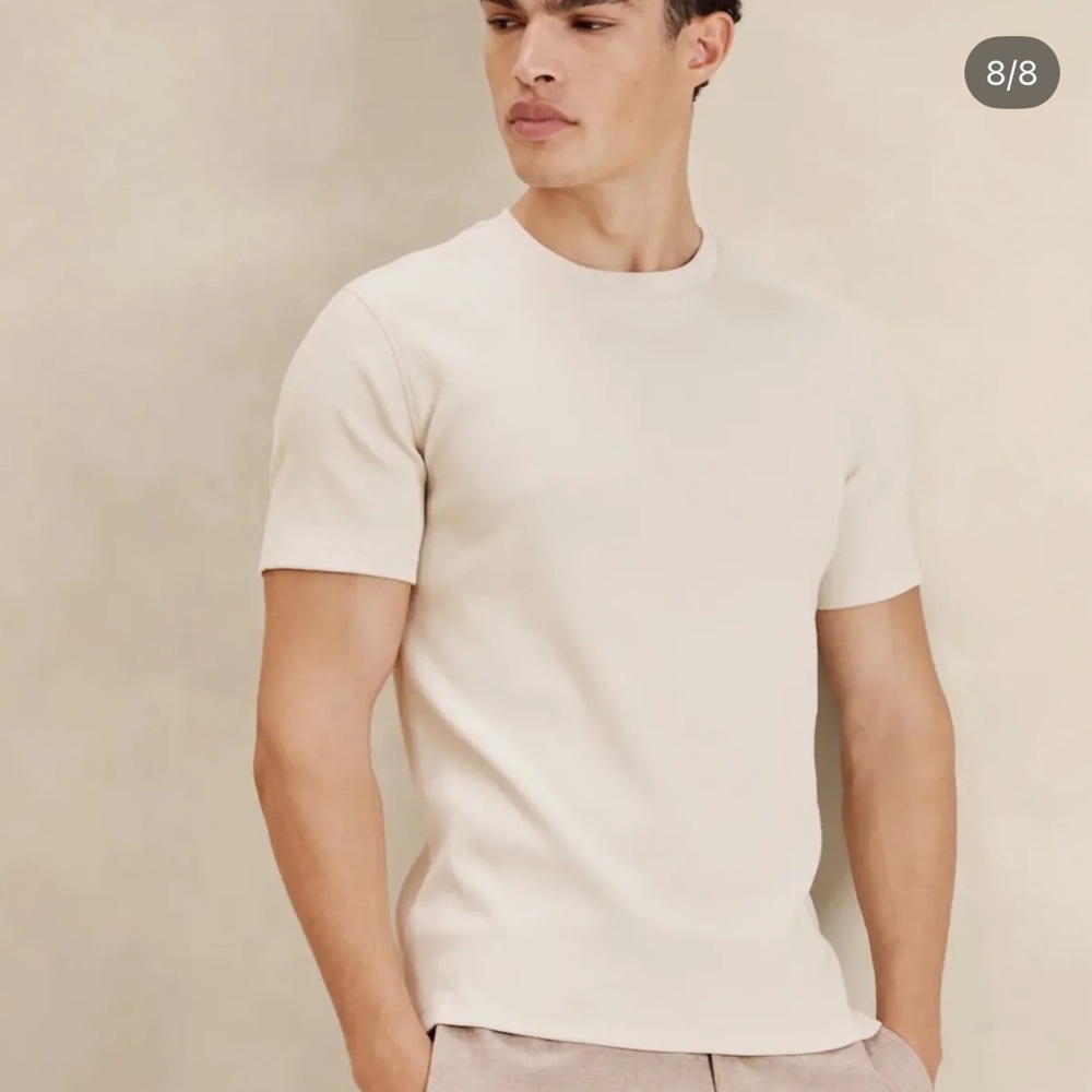 Banana Republic Men's Short Sleeve Mini Ribbed Crewneck Tee in Cream